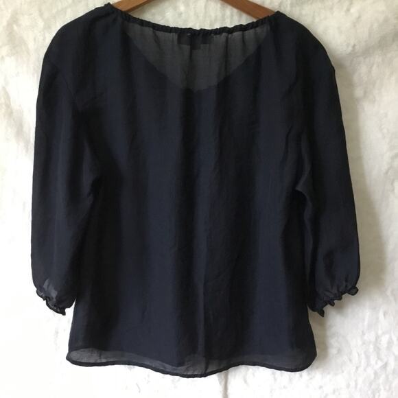 LOFT Navy Sheer Peasant Blouse - Picture 10 of 16